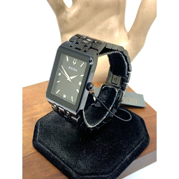 Bulova Men's Watch 98D164 Quartz Diamond Black Dial Steel Quartz CHIPPED CRYSTAL - Picture 15 of 15